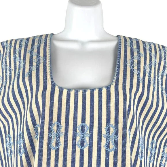 Tuckernuck Sullivan Embroidered Canvas Caftan Small Blue‎ Striped Beach DR-1771 - Picture 5 of 11